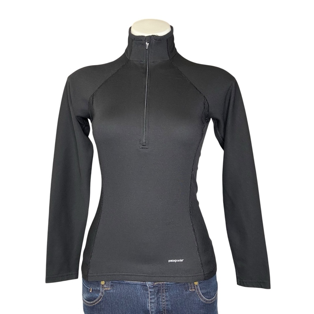 PATAGONIA Long Sleeve Top Quarter Zip High Neck Performance Baselayer Black XS